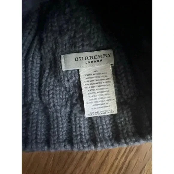 Burberry Youth Beanie Merino Wool Gray Size S/M